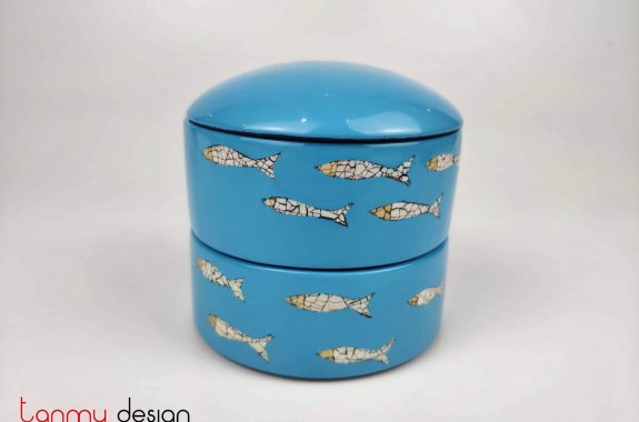 Cylinder blue box with eggshell fish 12*H10cm
